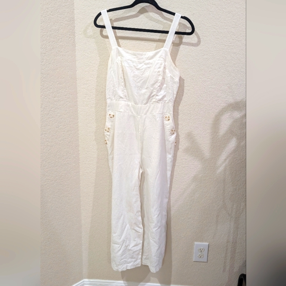 June & Hudson White‎ Linen Blend Wide Leg Jumpsuit M